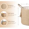 imageMkono Woven Storage Basket Decorative Natural Rope Basket Wooden Bead Decoration for BlanketsToysClothesShoesPlant Organizer Bin with Handles Living Room Home Decor 16quotx13quot White and BrownBrown