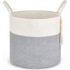 imageMkono Woven Storage Basket Decorative Natural Rope Basket Wooden Bead Decoration for BlanketsToysClothesShoesPlant Organizer Bin with Handles Living Room Home Decor 16quotx13quot White and BrownGrey and White