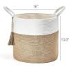 imageMkono Woven Storage Basket Decorative Natural Rope Basket Wooden Bead Decoration for BlanketsToysClothesShoesPlant Organizer Bin with Handles Living Room Home Decor 16quotx13quot White and BrownWhite and Yellow
