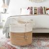imageMkono Woven Storage Basket Decorative Natural Rope Basket Wooden Bead Decoration for BlanketsToysClothesShoesPlant Organizer Bin with Handles Living Room Home Decor 16quotx13quot White and BrownWhite and Yellow