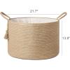imageMkono Woven Storage Basket Decorative Natural Rope Basket Wooden Bead Decoration for BlanketsToysClothesShoesPlant Organizer Bin with Handles Living Room Home Decor 16quotx13quot White and BrownBrown