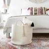 imageMkono Woven Storage Basket Decorative Natural Rope Basket Wooden Bead Decoration for BlanketsToysClothesShoesPlant Organizer Bin with Handles Living Room Home Decor 16quotx13quot White and BrownWhite
