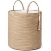 imageMkono Woven Storage Basket Decorative Natural Rope Basket Wooden Bead Decoration for BlanketsToysClothesShoesPlant Organizer Bin with Handles Living Room Home Decor 16quotx13quot White and BrownBrown
