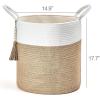 imageMkono Woven Storage Basket Decorative Natural Rope Basket Wooden Bead Decoration for BlanketsToysClothesShoesPlant Organizer Bin with Handles Living Room Home Decor 16quotx13quot White and BrownWhite and Yellow