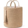 imageMkono Woven Storage Basket Decorative Natural Rope Basket Wooden Bead Decoration for BlanketsToysClothesShoesPlant Organizer Bin with Handles Living Room Home Decor 16quotx13quot White and BrownBrown