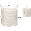imageMkono Woven Storage Basket Decorative Natural Rope Basket Wooden Bead Decoration for BlanketsToysClothesShoesPlant Organizer Bin with Handles Living Room Home Decor 16quotx13quot White and BrownWhite