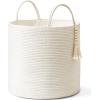 imageMkono Woven Storage Basket Decorative Natural Rope Basket Wooden Bead Decoration for BlanketsToysClothesShoesPlant Organizer Bin with Handles Living Room Home Decor 16quotx13quot White and BrownWhite