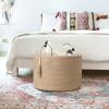 imageMkono Woven Storage Basket Decorative Natural Rope Basket Wooden Bead Decoration for BlanketsToysClothesShoesPlant Organizer Bin with Handles Living Room Home Decor 16quotx13quot White and BrownBrown