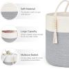 imageMkono Woven Storage Basket Decorative Natural Rope Basket Wooden Bead Decoration for BlanketsToysClothesShoesPlant Organizer Bin with Handles Living Room Home Decor 16quotx13quot White and BrownGrey and White
