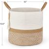 imageMkono Woven Storage Basket Decorative Natural Rope Basket Wooden Bead Decoration for BlanketsToysClothesShoesPlant Organizer Bin with Handles Living Room Home Decor 16quotx13quot White and BrownWhite and Brown