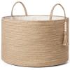 imageMkono Woven Storage Basket Decorative Natural Rope Basket Wooden Bead Decoration for BlanketsToysClothesShoesPlant Organizer Bin with Handles Living Room Home Decor 16quotx13quot White and BrownBrown
