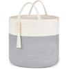 imageMkono Woven Storage Basket Decorative Natural Rope Basket Wooden Bead Decoration for BlanketsToysClothesShoesPlant Organizer Bin with Handles Living Room Home Decor 16quotx13quot White and BrownGrey and White