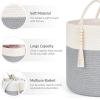 imageMkono Woven Storage Basket Decorative Natural Rope Basket Wooden Bead Decoration for BlanketsToysClothesShoesPlant Organizer Bin with Handles Living Room Home Decor 16quotx13quot White and BrownGrey and White
