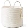 imageMkono Woven Storage Basket Decorative Natural Rope Basket Wooden Bead Decoration for BlanketsToysClothesShoesPlant Organizer Bin with Handles Living Room Home Decor 16quotx13quot White and BrownWhite