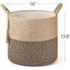 imageMkono Woven Storage Basket Decorative Natural Rope Basket Wooden Bead Decoration for BlanketsToysClothesShoesPlant Organizer Bin with Handles Living Room Home Decor 16quotx13quot White and BrownYellow and Black