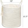 imageMkono Woven Storage Basket Decorative Natural Rope Basket Wooden Bead Decoration for BlanketsToysClothesShoesPlant Organizer Bin with Handles Living Room Home Decor 16quotx13quot White and BrownWhite