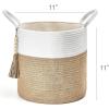 imageMkono Woven Storage Basket Decorative Natural Rope Basket Wooden Bead Decoration for BlanketsToysClothesShoesPlant Organizer Bin with Handles Living Room Home Decor 16quotx13quot White and BrownWhite and Yellow