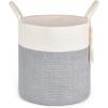 imageMkono Woven Storage Basket Decorative Natural Rope Basket Wooden Bead Decoration for BlanketsToysClothesShoesPlant Organizer Bin with Handles Living Room Home Decor 16quotx13quot White and BrownGrey and White