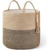imageMkono Woven Storage Basket Decorative Natural Rope Basket Wooden Bead Decoration for BlanketsToysClothesShoesPlant Organizer Bin with Handles Living Room Home Decor 16quotx13quot White and BrownYellow and Black