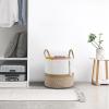 imageMkono Woven Storage Basket Decorative Natural Rope Basket Wooden Bead Decoration for BlanketsToysClothesShoesPlant Organizer Bin with Handles Living Room Home Decor 16quotx13quot White and BrownWhite and Brown