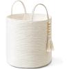 imageMkono Woven Storage Basket Decorative Natural Rope Basket Wooden Bead Decoration for BlanketsToysClothesShoesPlant Organizer Bin with Handles Living Room Home Decor 16quotx13quot White and BrownWhite