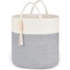 imageMkono Woven Storage Basket Decorative Natural Rope Basket Wooden Bead Decoration for BlanketsToysClothesShoesPlant Organizer Bin with Handles Living Room Home Decor 16quotx13quot White and BrownGrey and White