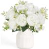 imageMkono Fake Flowers in Vase 9 inches Artificial Flower Centerpieces Coffee Table Decorations Silk Flowers Arrangements for Home Desk Shelf Dining Room Kitchen Wedding Decor