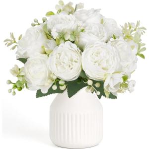 imageMkono Fake Flowers in Vase 9 inches Artificial Flower Centerpieces Coffee Table Decorations Silk Flowers Arrangements for Home Desk Shelf Dining Room Kitchen Wedding Decor