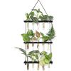imageMkono Plant Propagation Tubes 3 Tiered Wall Hanging Terrarium with Wooden Stand Flower Vase Test Tube Glass Planter Stations for Hydroponic Cutting Home Garden Office Decor Brown SmallBlack