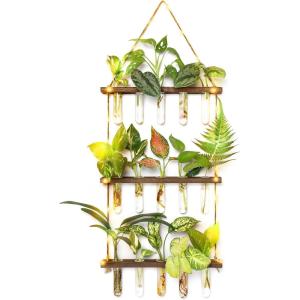 imageMkono Plant Propagation Stations with Light 3 Tiered Wooden Wall Hanging Terrarium Test Tube Flower Vase Glass Planter Holder for Hydroponic Cutting Home Garden Office Decor Plant Lover Gift