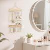 imageMkono Hanging Jewelry Organizer Wall Mounted Earring Holder Metal Necklace Holder Wood Shelf with 55 Holes and 7 Hooks Display Rack For Storage Bracelet Rings Ear Studs Accessories Women Bedroom Decor