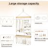 imageMkono Hanging Jewelry Organizer Wall Mounted Earring Holder Metal Necklace Holder Wood Shelf with 55 Holes and 7 Hooks Display Rack For Storage Bracelet Rings Ear Studs Accessories Women Bedroom Decor