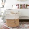 imageMkono Woven Storage Basket Decorative Natural Rope Basket Wooden Bead Decoration for BlanketsToysClothesShoesPlant Organizer Bin with Handles Living Room Home Decor 16quotW  138quotLWhite and Yellow