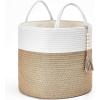 imageMkono Woven Storage Basket Decorative Natural Rope Basket Wooden Bead Decoration for BlanketsToysClothesShoesPlant Organizer Bin with Handles Living Room Home Decor 16quotW  138quotLWhite and Yellow