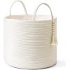imageMkono Woven Storage Basket Decorative Natural Rope Basket Wooden Bead Decoration for BlanketsToysClothesShoesPlant Organizer Bin with Handles Living Room Home Decor 16quotW  138quotLWhite