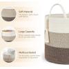 imageMkono Woven Storage Basket Decorative Natural Rope Basket Wooden Bead Decoration for BlanketsToysClothesShoesPlant Organizer Bin with Handles Living Room Home Decor 16quotW  138quotLGradient Brown