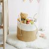 imageMkono Woven Storage Basket Decorative Natural Rope Basket Wooden Bead Decoration for BlanketsToysClothesShoesPlant Organizer Bin with Handles Living Room Home Decor 16quotW  138quotLWhite and Yellow