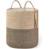 imageMkono Woven Storage Basket Decorative Natural Rope Basket Wooden Bead Decoration for BlanketsToysClothesShoesPlant Organizer Bin with Handles Living Room Home Decor 16quotW  138quotLYellow and Black