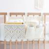 imageMkono Bedside Caddy Hanging Organizer Bunk Woven 7 Pockets Bed Storage Bag Boho Remote Magazine Books Holder with Macrame for Loft Bed College Dorm Bedroom Baby Bed Rails Pink7 PocketsIvory