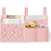 imageMkono Bedside Caddy Hanging Organizer Bunk Woven 7 Pockets Bed Storage Bag Boho Remote Magazine Books Holder with Macrame for Loft Bed College Dorm Bedroom Baby Bed Rails Pink7 PocketsPink