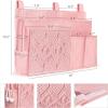 imageMkono Bedside Caddy Hanging Organizer Bunk Woven 7 Pockets Bed Storage Bag Boho Remote Magazine Books Holder with Macrame for Loft Bed College Dorm Bedroom Baby Bed Rails Pink7 PocketsPink
