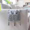 imageMkono Macrame Sofa Armrest Organizer Remote Control Holder Couch Bedside Armchair Caddy Storage Basket Bag for TV Remote Control Magazine Books Cell Phone iPad Boho Home Dorm Decor Beige LargeMediumGrey