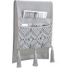 imageMkono Macrame Sofa Armrest Organizer Remote Control Holder Couch Bedside Armchair Caddy Storage Basket Bag for TV Remote Control Magazine Books Cell Phone iPad Boho Home Dorm Decor Beige LargeMediumGrey