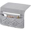 imageMkono Macrame Bedside Caddy Storage Organizer Boho Remote Control Tablet Magazine Holder with 4 Pockets Nonslip Countertop Bedside Caddy for Home Bedroom Living Room College Dorm Bed Ivory LargeMediumGrey