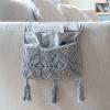 imageMkono Macrame Sofa Armrest Organizer Remote Control Holder Couch Bedside Armchair Caddy Storage Basket Bag for TV Remote Control Magazine Books Cell Phone iPad Boho Home Dorm Decor Beige LargeMediumGrey
