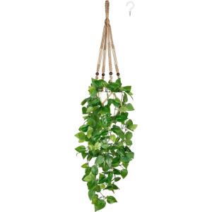 imageMkono Fake Hanging Plant with Pot Artificial Plants for Home Decor Indoor Macrame Plant Hanger with Fake Vines Faux Hanging Planter Greenery for Bedroom Bathroom Kitchen Office Decor 1 BlackBrown