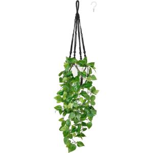 imageMkono Fake Hanging Plant with Pot Artificial Plants for Home Decor Indoor Macrame Plant Hanger with Fake Vines Faux Hanging Planter Greenery for Bedroom Bathroom Kitchen Office Decor 1 BlackBlack
