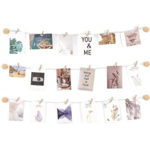 imageMkono Hanging Photo Display Pictures Wall Decor 3 Rope Strings with 20 Clips Multi Pictures Cards Holder Teen Girl Room Wall Art for Bedroom Nursery Dorm Room Birthday Christmas Gift BrownIvory