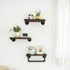 imageMkono Floating Shelves with Industrial Pipe Brackets and Towel Bar Set of 3 Rustic Bathroom Shelf Wall Mounted Shelves Wood Storage Shelving Home Decor for Bedroom Kitchen Living Room