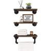 imageMkono Floating Shelves with Industrial Pipe Brackets and Towel Bar Set of 3 Rustic Bathroom Shelf Wall Mounted Shelves Wood Storage Shelving Home Decor for Bedroom Kitchen Living Room